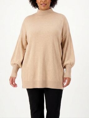Ophelia Roe Balloon Sleeve Mockneck Sweater in cream size 1X